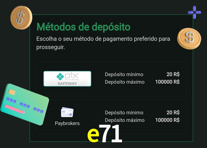 O cassino e71 oferece uma grande variedade de métodos de pagamento